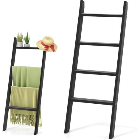 Étagère multifonctionnelle, porte-serviettes, porte-écharpes, porte-tapis et porte-vêtements, 4 étagères, pour salle de bain et cuisine, en pin, 80 kg, 51 x 8 x 137 cm