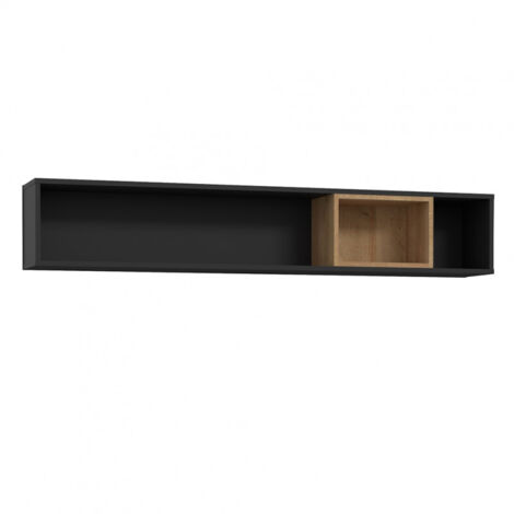 Étagère murale 150 cm – 1 niche décor bois chêne noir – Installation murale incluse – Charge max 7 kg – Fabrication Europe – Meubletmoi