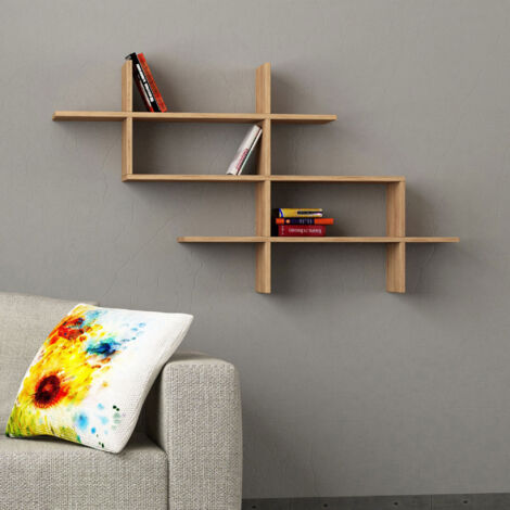 Etagère murale 2 niches 150x22x82 cm décor chêne