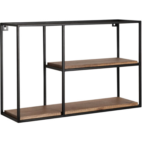 Etagère murale 2 niveaux 60x18x40 cm en manguier et métal