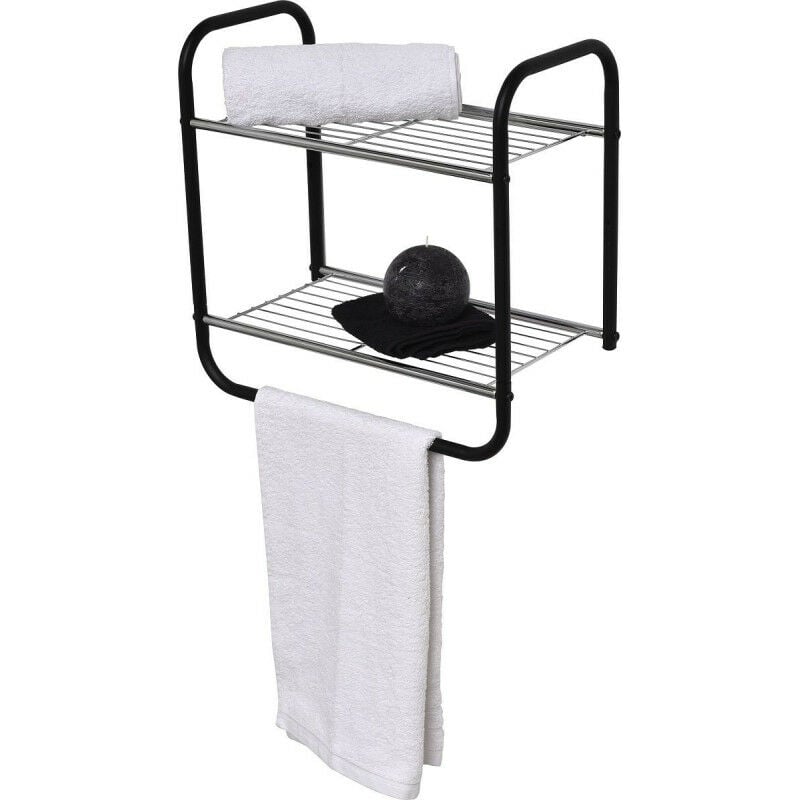 Tendance - Etagère murale 2 niveaux porte serviette métal