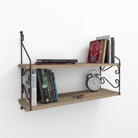 Étagère murale 2 tablettes Mitchell L72xH51cm Métal Noir et Bois clair