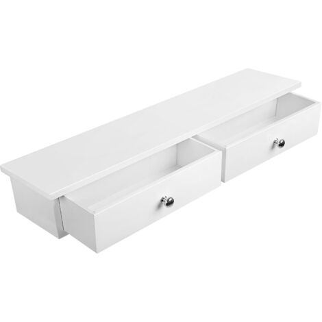 Étagère Murale 2 tiroirs Meuble d’entrée de Rangement Armoire à clés Porte-clés Panneaux de MDF Couleur Blanche LWS65WT - Blanc