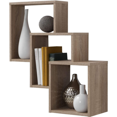 Etagère murale 3 compartiments en bois imitation chêne - ET13048-2