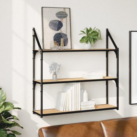 Étagère murale 3 niveaux-Étagère flottante-Étagère de rangement suspendue chêne sonoma 80x21x78,5 cm 659355
