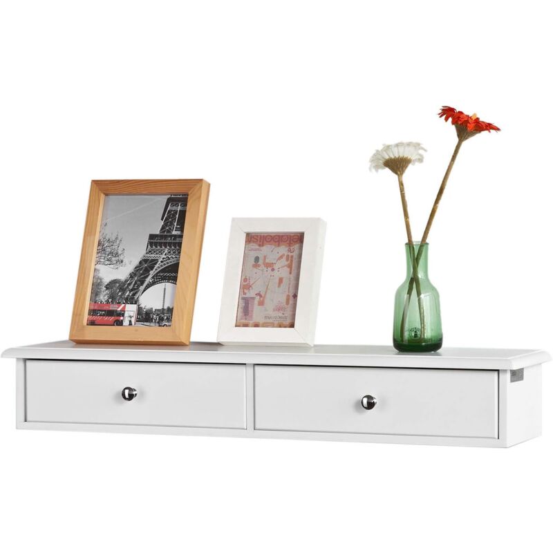 Meuble D Entree De Rangement Etagere Murale 2 Tiroirs Armoire A Cles Porte Cles L63 5xp13 5xh10cm Blanc Sobuy Frg43 W