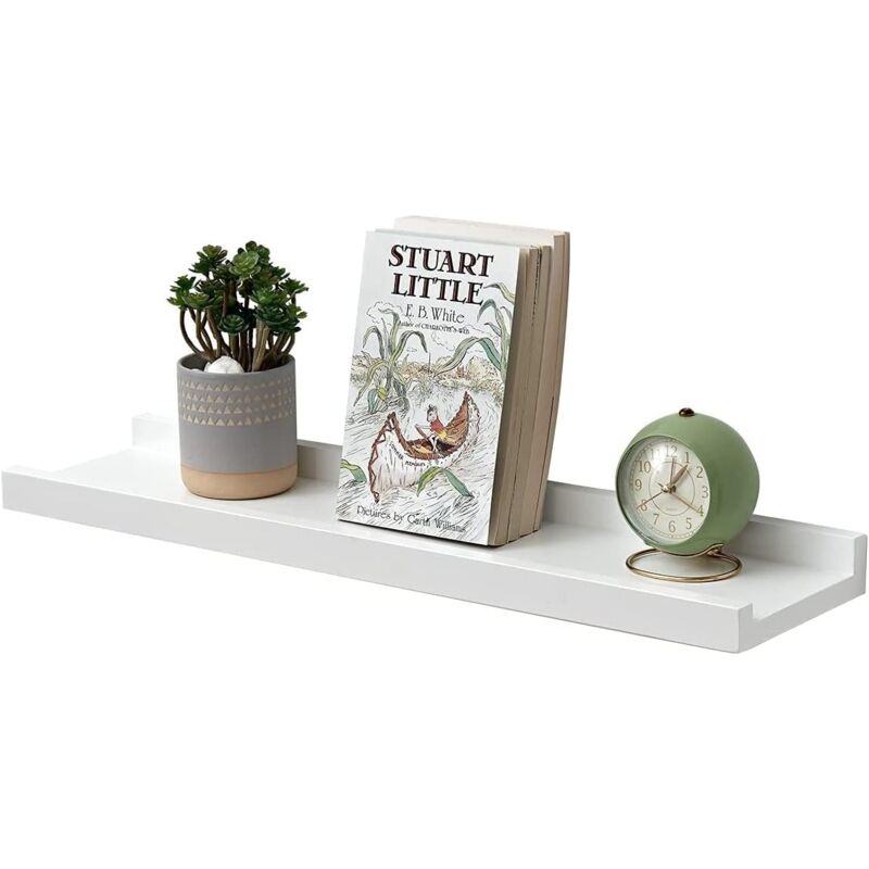 Sunxury - tagère Murale, 30cm Étagère Flottante en Bois de chêne Massif, Blanc Etagere Bois pour Salon, Cuisine, Chambre, Salle de Bain