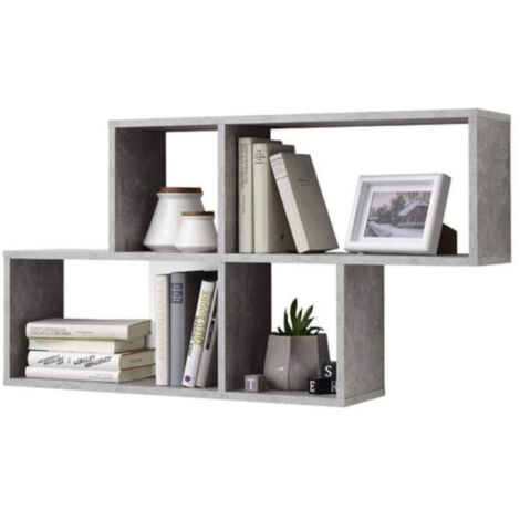 Etagère murale 4 cases en bois gris béton et blanc - ET13042-5