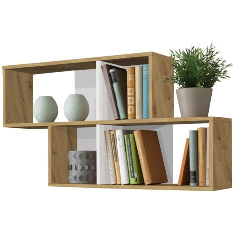Etagère murale 4 niches 100x19,5x53 cm chêne et blanc