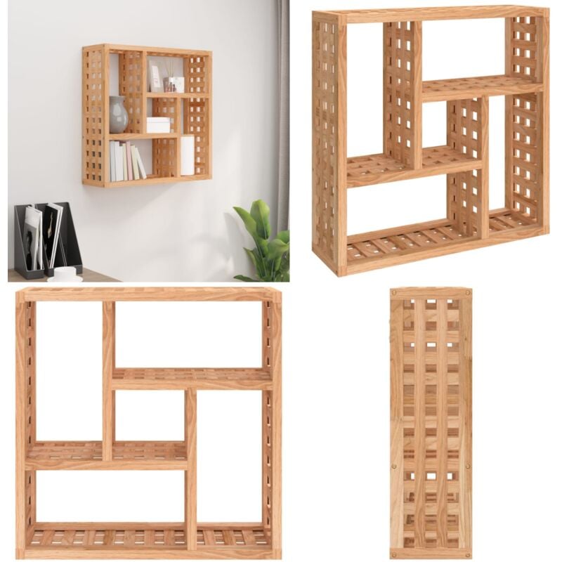 Tagère murale 49x15x49 cm Bois massif de noyer - Etagere Murale - Étagère Bois - Étagère Suspendue - Meuble Déco - Rangement Mural - Home & Living