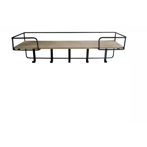Étagère murale 60 cm plateau décor bois 5 patères métal - CINCO