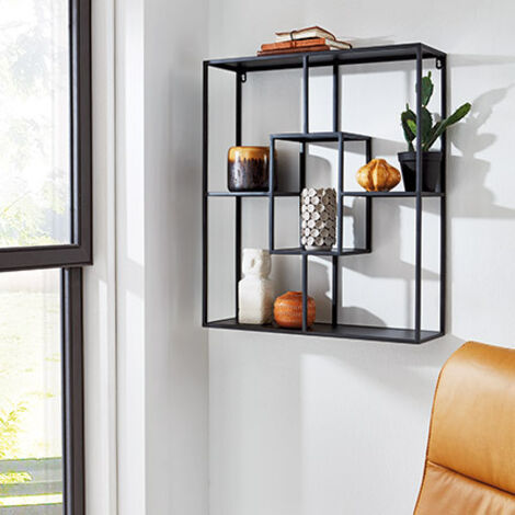 Étagère murale 60x18x70 cm en métal laqué noir