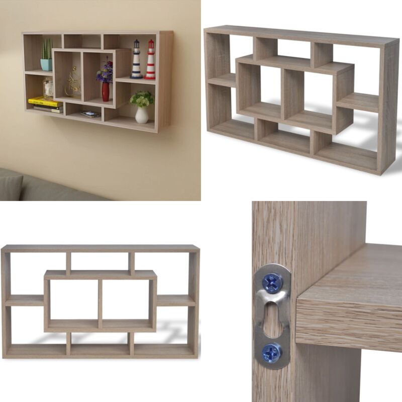 Tagère murale 8 compartiments Couleur de chêne - Étagère Murale - Étagère Flottante - Rangement Mural - Bibliothèque Murale - Meuble Déco - Home &