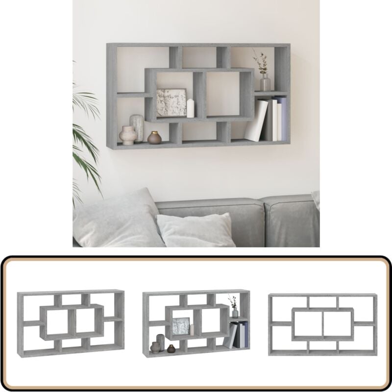Tagère murale 8 compartiments Sonoma gris - Étagère Murale - Étagère Flottante - Rangement Mural - Bibliothèque Murale - Décoration Murale