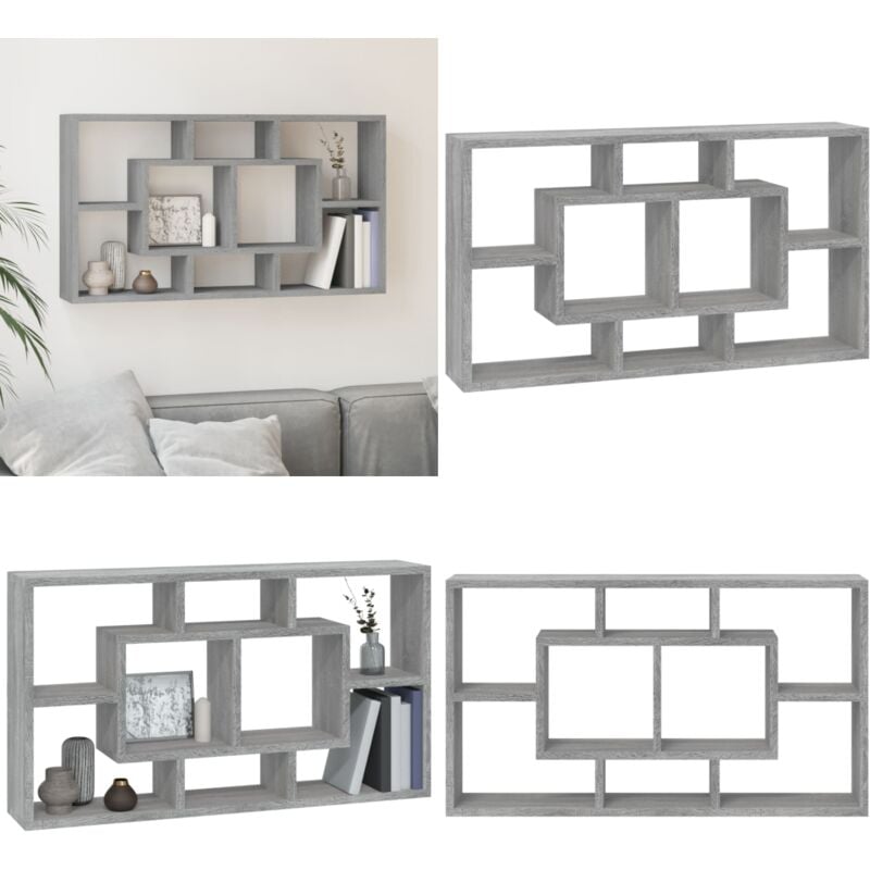Tagère murale 8 compartiments Sonoma gris - Étagère Murale - Étagère Flottante - Rangement Mural - Bibliothèque Murale - Décoration Murale - Home &