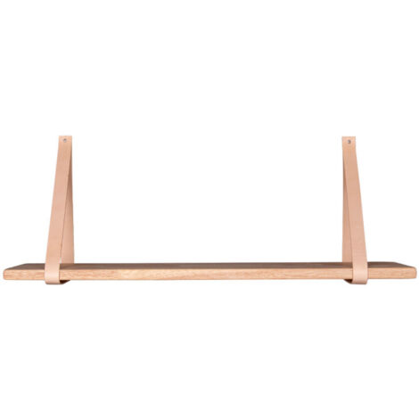 Etagère murale 80x20 cm en hévéa naturel et cuir