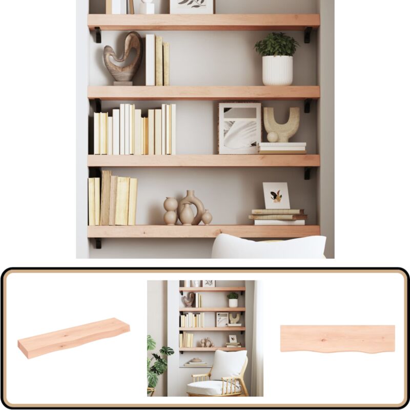 Tagère murale 80x20x6 cm bois de chêne massif non traité - Étagère Murale - Étagère Rustique - Étagère Bois Chêne - Rangement Mural - Décoration