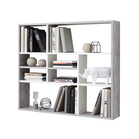 Etagère murale 9 niches 90x16x78,2 cm gris béton et blanc