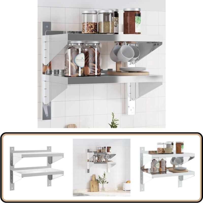 Vidaxl - tagère murale à 2 niveaux 50x30x48 cm argenté acier inoxydable - Étagère Murale - Étagère Flottante - Étagère Métallique - Rangement Mural