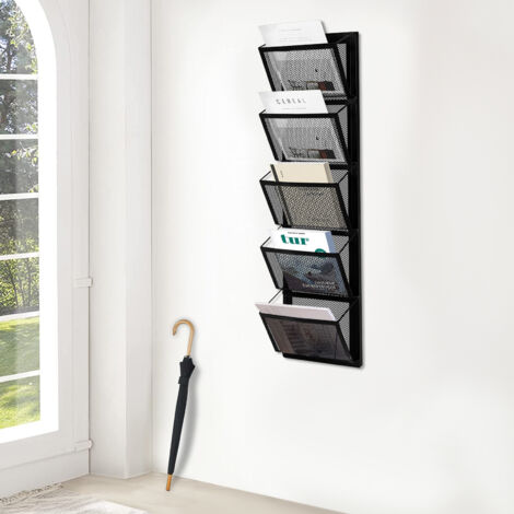Étagère murale à 5 niveaux pour documents, chaque niveau pouvant supporter environ 11 livres, porte-courrier, panier mural 10 x 4,5 x 36 pouces