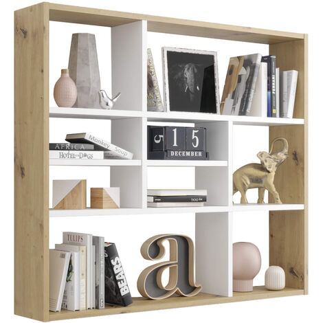 Etagère murale à cases en bois chêne artisan et blanc brillant - ET13041-1