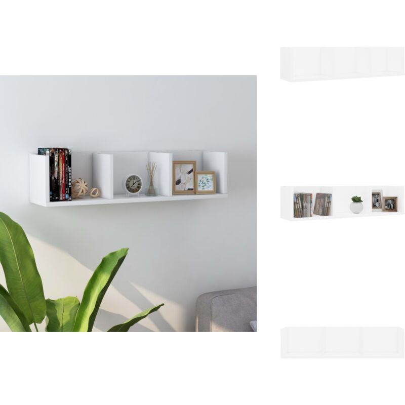 Tagère murale à cd Blanc 75x18x18 cm Bois d'ingénierie - Étagère Murale - Étagère à cd - Meuble Audio - Rangement cd - Bibliothèque Murale