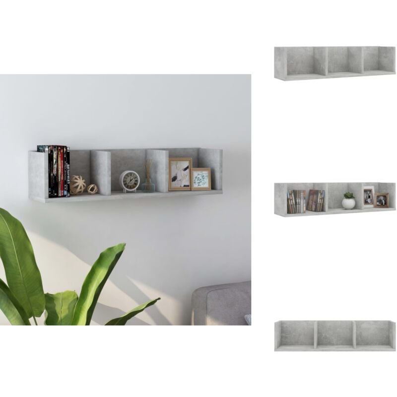 Tagère murale à cd Gris béton 75x18x18 cm Bois d'ingénierie - Etagere Murale - Étagère Cd - Rangement Cd Dvd - Meuble Mural - Bibliothèque Murale