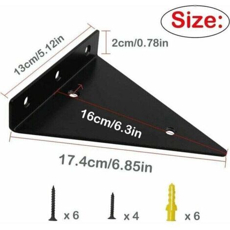 Étagère murale à fixation invisible 17 cm, 2 pièces, étagère triangulaire à angle, support invisible en métal, équerre flottante noire.