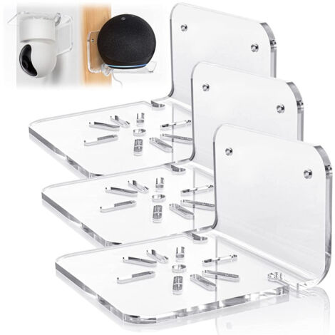 Étagère murale acrylique - Support mural flottant pour caméras de sécurité et haut-parleurs - 3 pièces, transparent, 10cm
