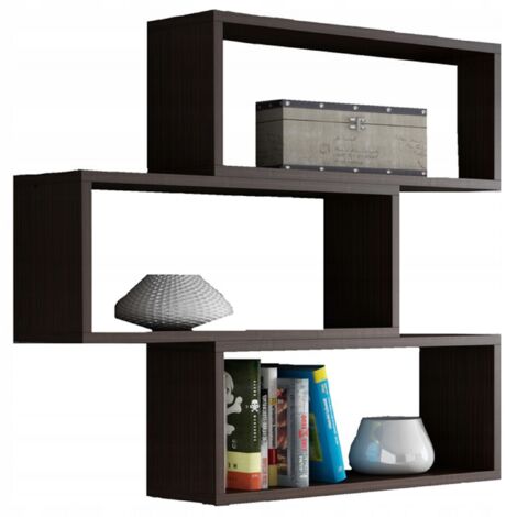 Étagère Murale ADAM Wengé - Meuble de rangement 3 Niveaux - 95 x 21 x 93 cm