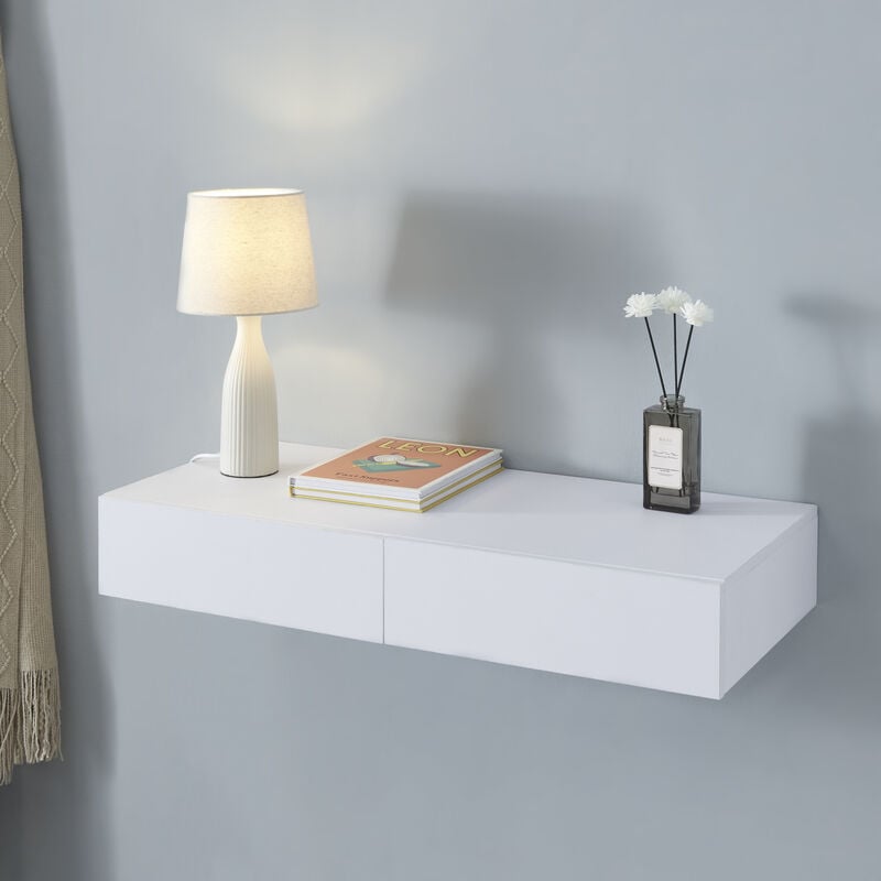 Tagère murale avec 2 tiroirs Karstula 80 x 35 x 12 cm blanc [en.casa]