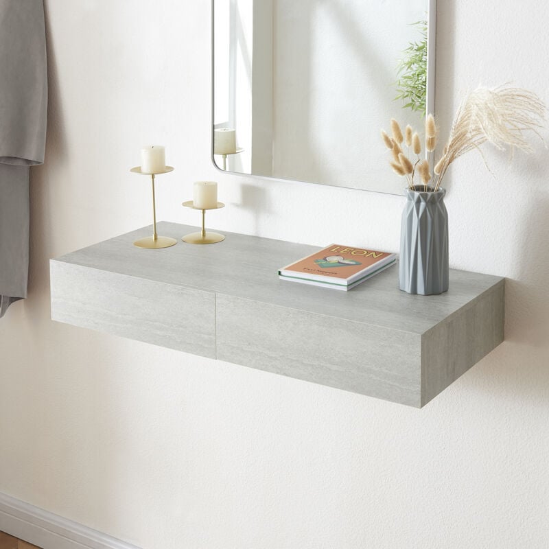 [en.casa] - tagère murale avec 2 tiroirs Karstula 80 x 35 x 12 cm effet béton