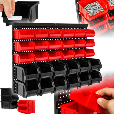 Tectake – Étagère murale avec 30 bacs de rangement – Dimensions 64x17,5x38 cm – Matériau polypropylène – Poids supporté 40 kg