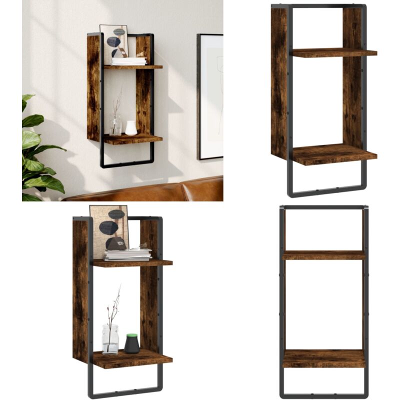 Tagère murale avec barre chêne fumé 30x25x65 cm - Étagère Murale - Étagère Flottante - Rangement Mural - Décoration Murale - Meuble Design - Home &