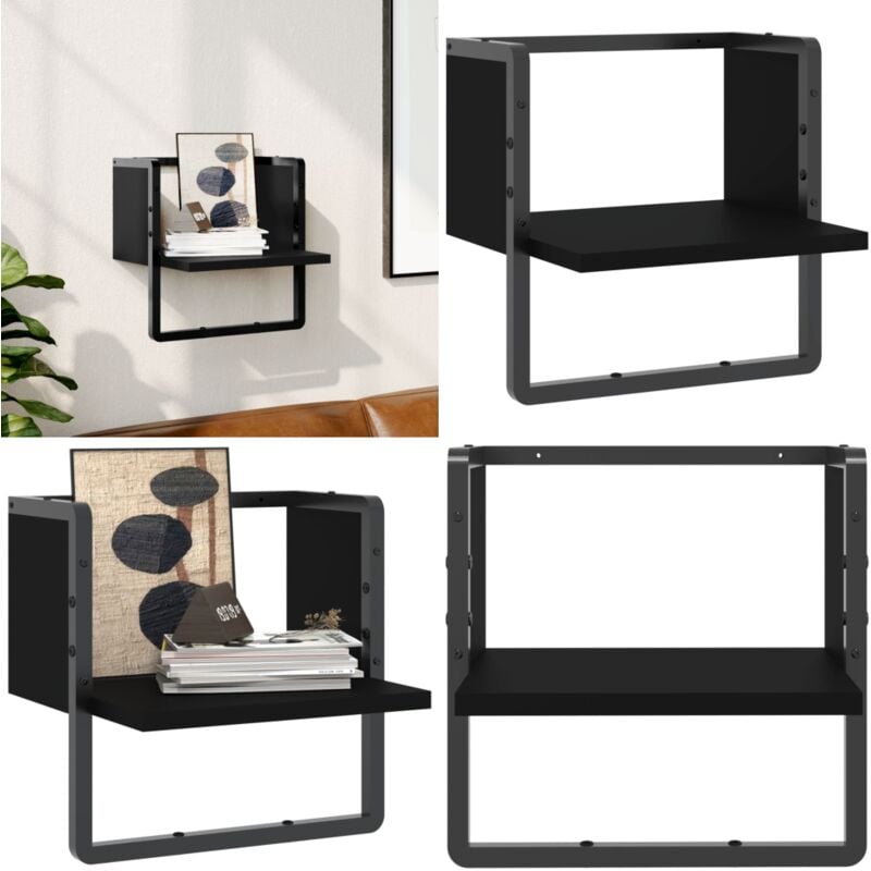 Vidaxl - tagère murale avec barre noir 30x25x30 cm - Étagère Murale - Étagère Flottante - Rangement Mural - Décoration Murale - Meuble Design - Home