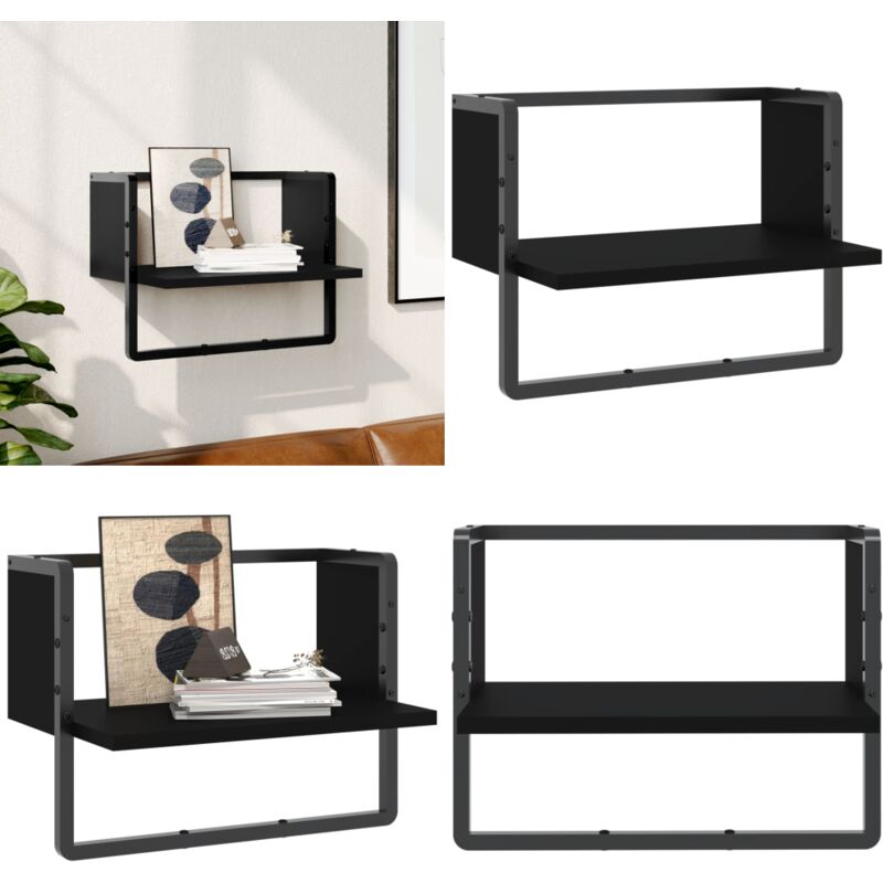 Tagère murale avec barre noir 40x25x30 cm - Étagère Murale - Étagère Flottante - Rangement Mural - Décoration Murale - Meuble Design - Home & Living