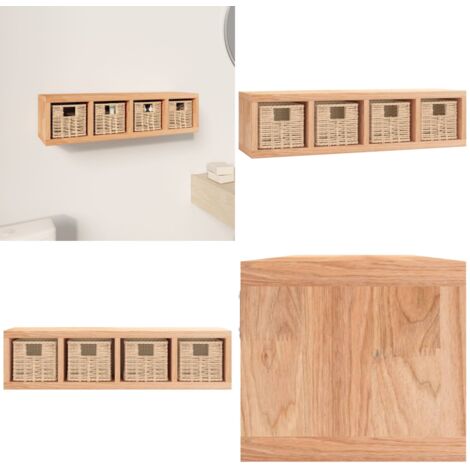 Étagère murale avec paniers 62x18x16 cm Bois massif de noyer - Etagere Murale - Étagère Suspendue - Bibliothèque Murale - Rangement Mural - Meuble De Salle À Manger - Home & Living