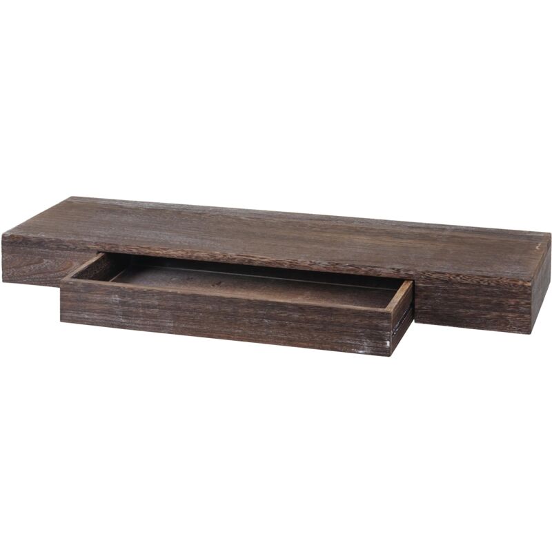 Décoshop26 - tagère murale avec tiroir de rangement 8x80x25 cm en bois marron vieilli 040008653