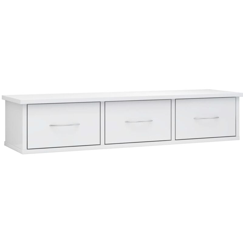 Etagère murale avec tiroir, Etagère flottantes, Armoire murale blanc brillant 88x26x18,5cm aggloméré sdd35003 MaisonChic