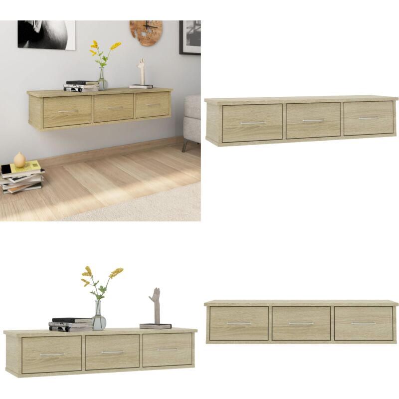 Vidaxl - tagère murale avec tiroirs Chêne sonoma bois d'ingénierie - Etagere Murale - Étagère Tiroir - Rangement Mural - Bibliothèque Murale - Déco