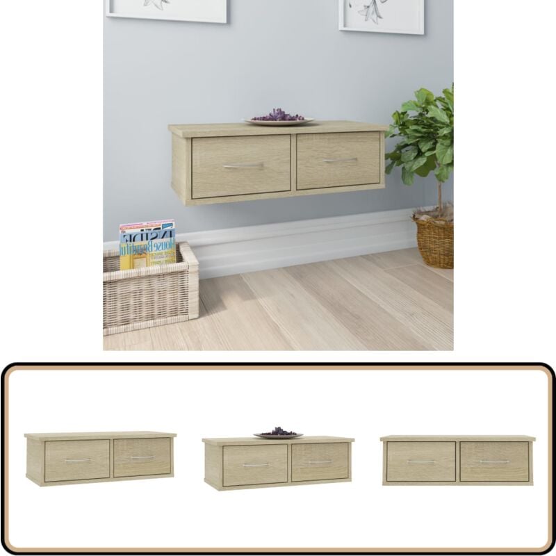 Étagère murale avec tiroirs Chêne sonoma Bois d'ingénierie - Etagere Murale - Étagère Tiroir - Rangement Mural - Bibliothèque Murale - Déco Murale