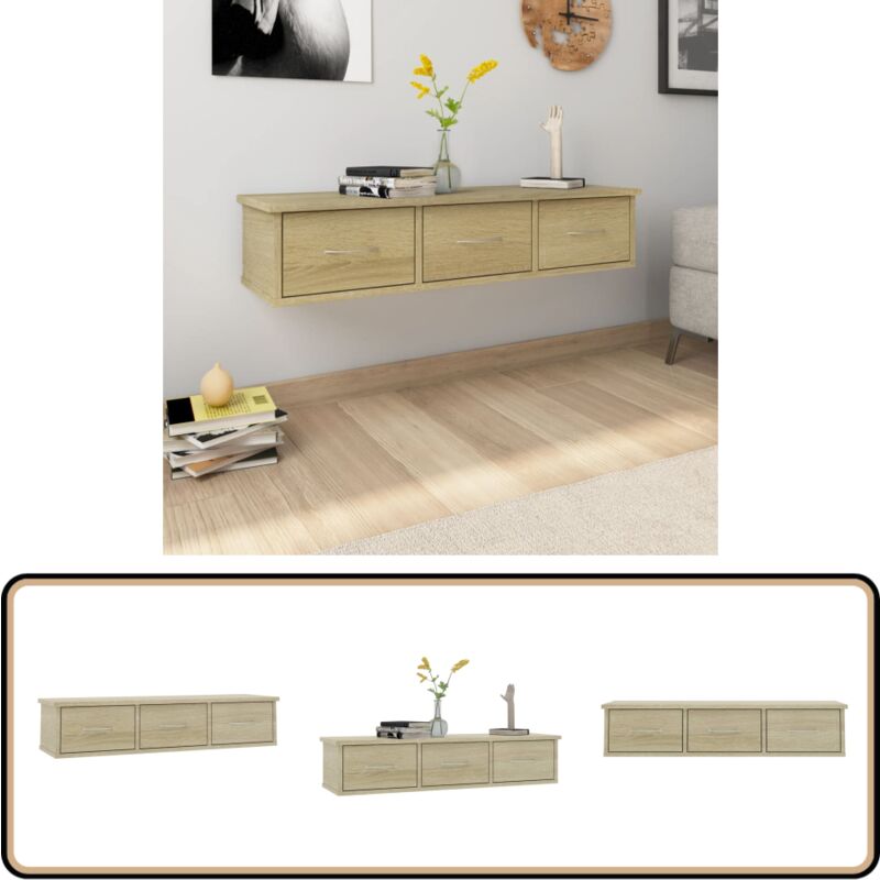 Tagère murale avec tiroirs Chêne sonoma bois d'ingénierie - Etagere Murale - Étagère Tiroir - Rangement Mural - Bibliothèque Murale - Déco Murale