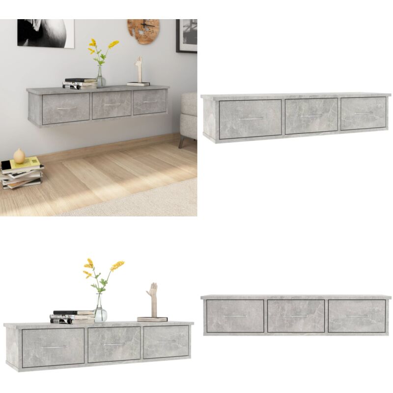 Tagère murale avec tiroirs Gris béton bois d'ingénierie - Etagere Murale - Étagère Tiroir - Rangement Mural - Bibliothèque Murale - Déco Mur - Home &