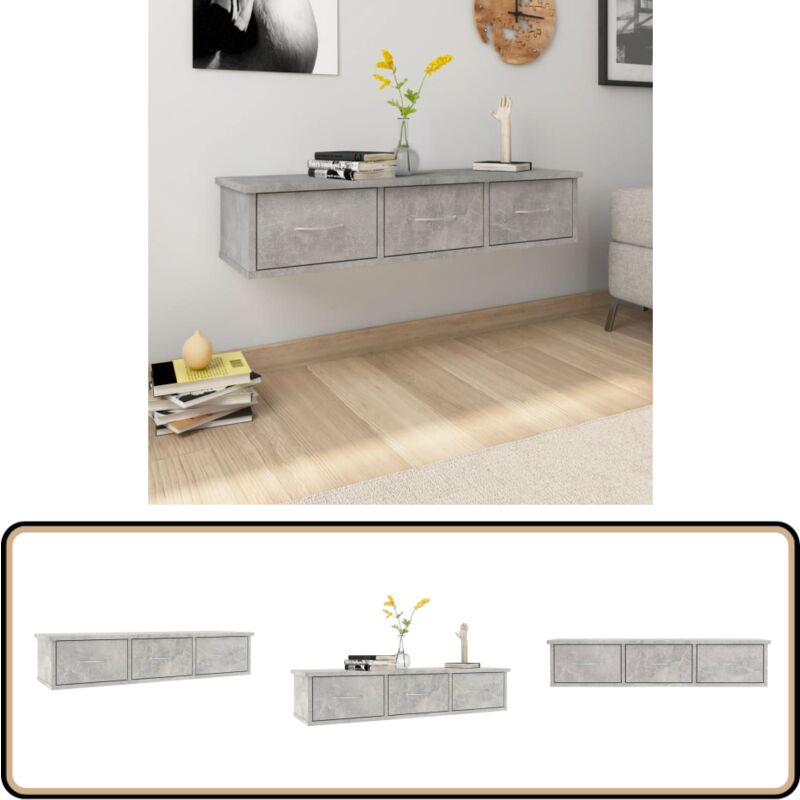 Tagère murale avec tiroirs Gris béton bois d'ingénierie - Etagere Murale - Étagère Tiroir - Rangement Mural - Bibliothèque Murale - Déco Mur