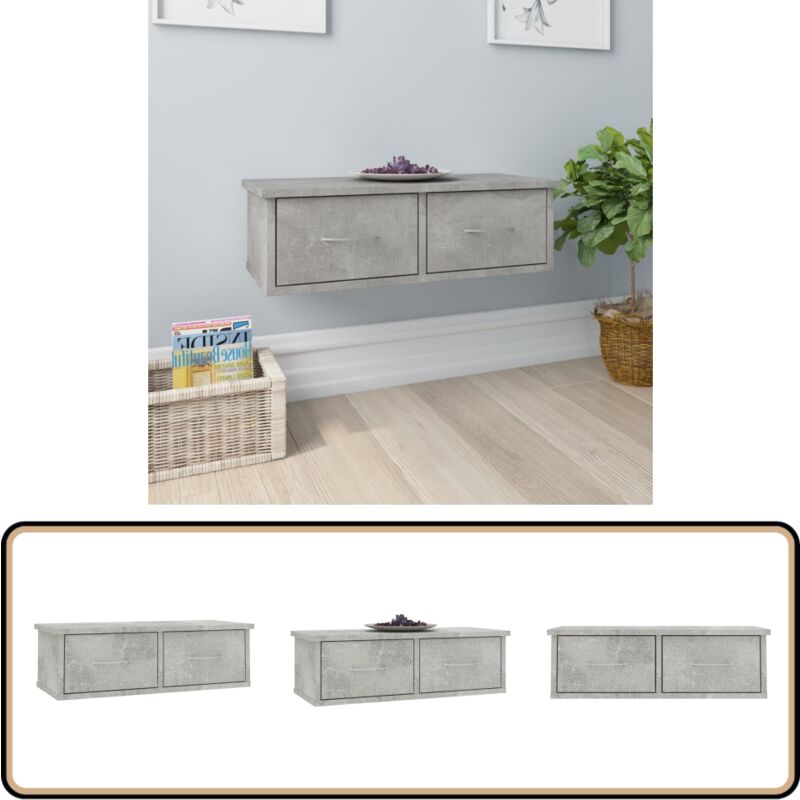 Tagère murale avec tiroirs Gris béton Bois d'ingénierie - Etagere Murale - Étagère Tiroir - Rangement Mural - Bibliothèque Murale - Déco Murale