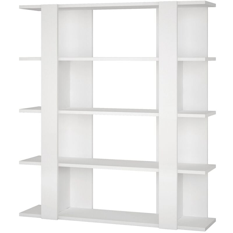Etagère murale, bibliothèque en bois coloris blanc - longueur 110 x profondeur 29 x hauteur 122 cm