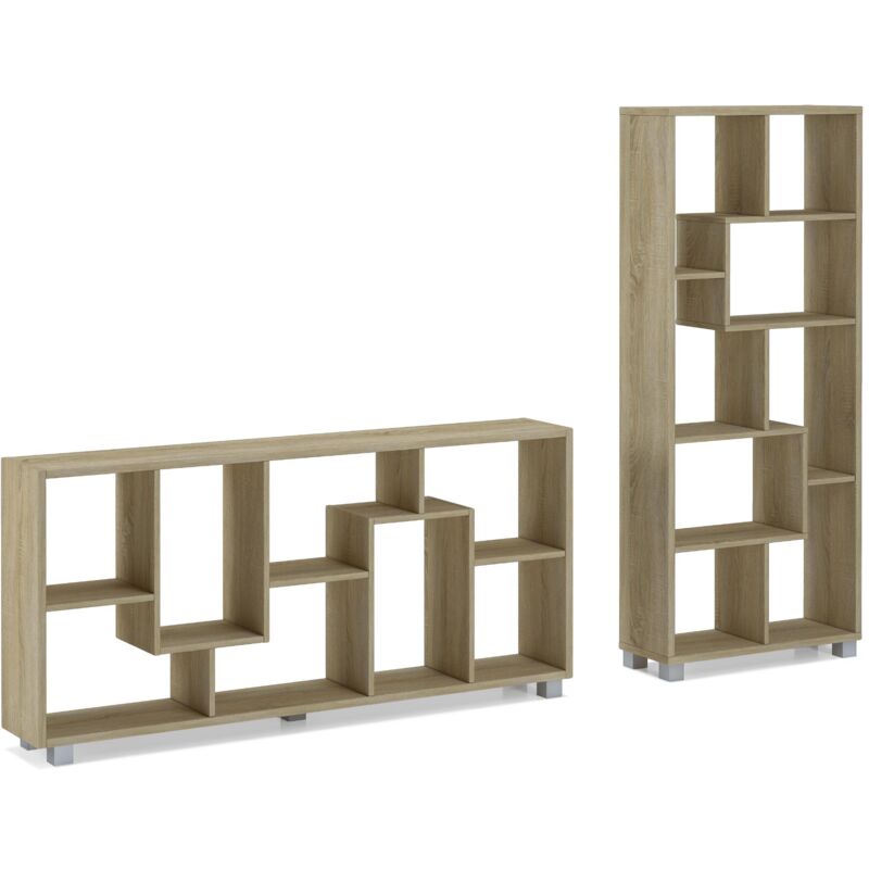 Skraut Home - etagere murale bibliotheque,montage horizontal/vertical. Chene clair brosse,68,5x161x25 - CHENE