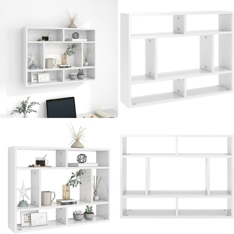 Étagère murale Blanc brillant 75x16x55 cm Bois d'ingénierie - Étagère Murale - Étagère Suspendue - Rangement Mural - Décoration Murale - Bibliothèque