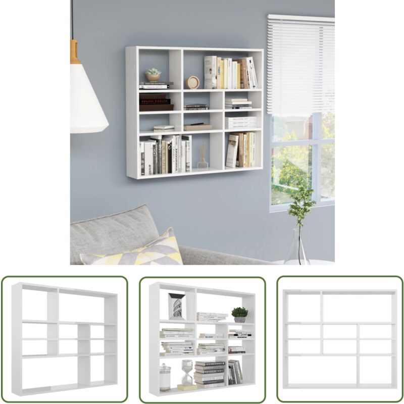 Maison Chic - The Living Store Étagère murale Blanc brillant 90x16x78 cm Bois d'ingénierie - Étagère Murale - Étagère Blanche - Rangement Mural