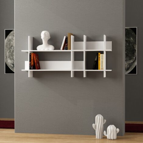 Étagère Murale Blanche, 150x70x22 cm, Pour Salon ou Bureau avec Nombreux Rangements